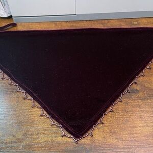 Velvet Triangle Scarf with Beaded Edge - Deep Wine
